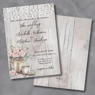 Convite Luzes de Corda de Madeira Rústica Rosas Casamento