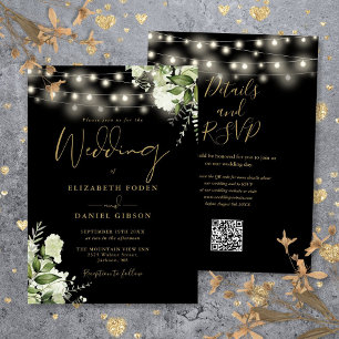 Convite Luzes de Corda de Ouro Preto Floral Código QR Casa