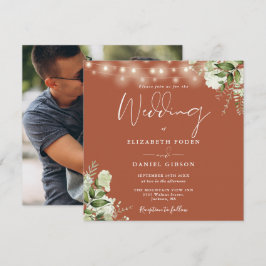 Convite Luzes de Corda de Terracota Foto Floral Casamento