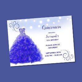 Convite Luzes de Corda de Vestido Azul Princesa Quinceaner