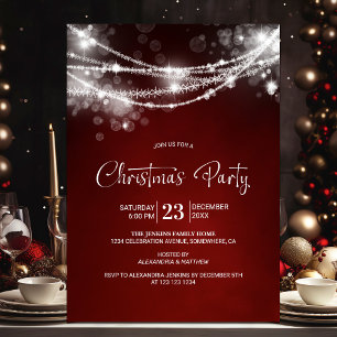 Convite Luzes de Corda Elegantes Vermelhas Festa de Natal