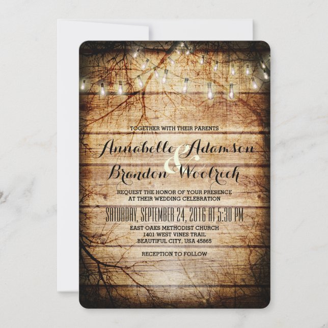 Convite Luzes de corda em árvore, martelo de madeira russa (Frente)