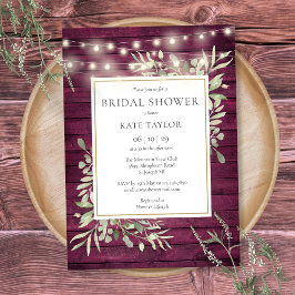 Convite Luzes de Corda em Madeira Burgundy com Verdura Chá