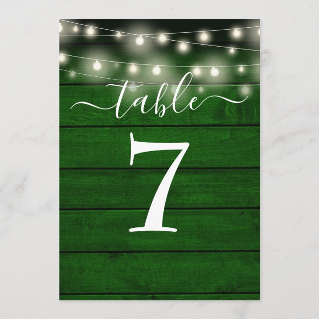 Convite Luzes de Corda Esmeralda Rústicas Número da Mesa (Frente)