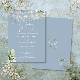 Convite Luzes de Corda Florais Azul Poeira Festa de Compro