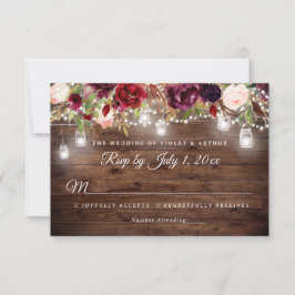 Convite Luzes de Corda Florais Burgundy Rústicas RSVP Casa
