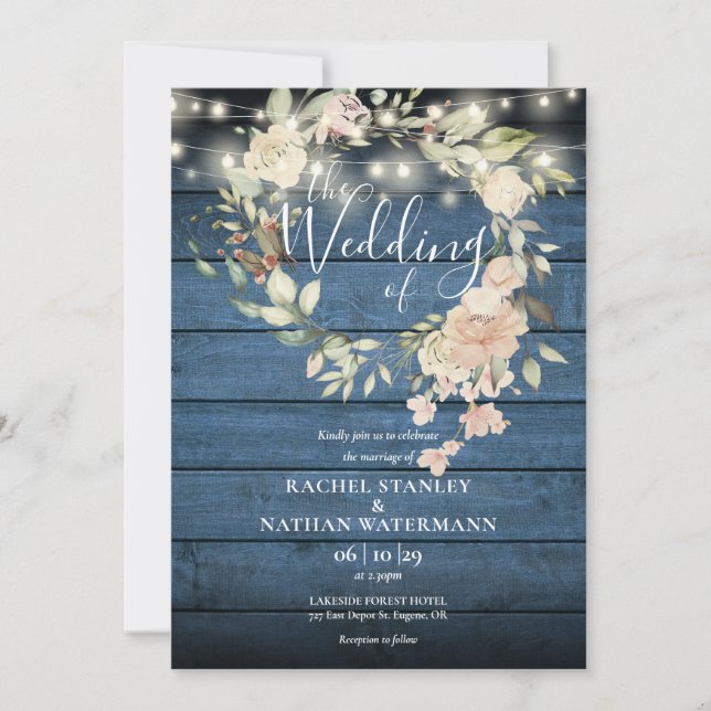 Convite Luzes de Corda Florais de Madeira para Casamento R (Frente)
