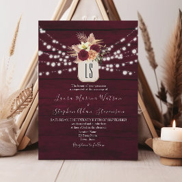 Convite Luzes de Corda Floral Burgundy Rústica Casamento
