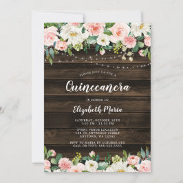 Convite Luzes de Corda Floral Rosa Rústica Quinceanera