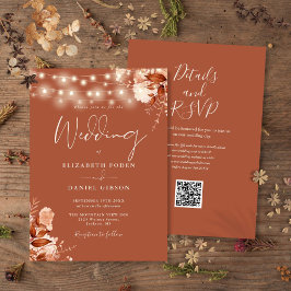 Convite Luzes de Corda Floral Rústica Código QR Casamento 