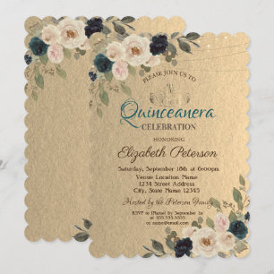 Convite Luzes de Corda Flores Kraft Quinceañera