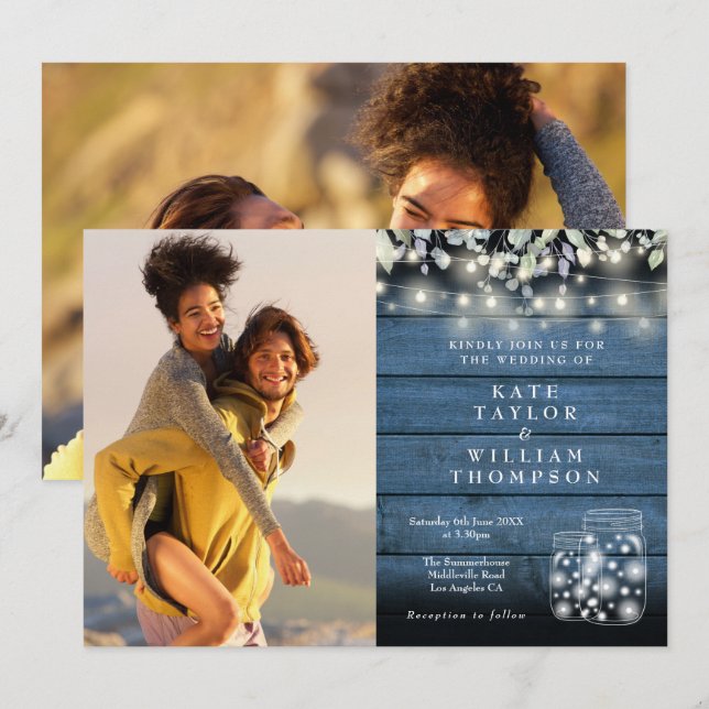 Convite Luzes de Corda Jarras Rústicas Folhagens 2 Fotos C (Frente/Verso)