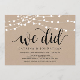 Convite Luzes de Corda Kraft, fonte Preta, Casamento Fuga