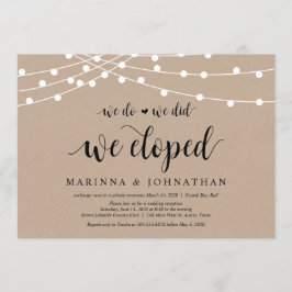 Convite Luzes de Corda Kraft, fonte Preta, Casamento Fuga