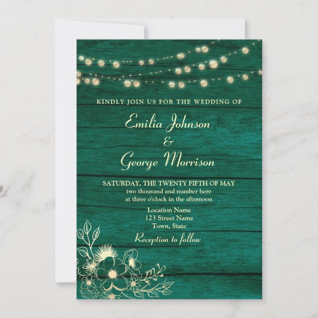 Convite Luzes de Corda Madeira Rústica Casamento Verde Esm (Frente)