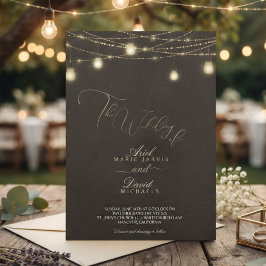 Convite Luzes de Corda Marrom Rústico Casamento Romântico