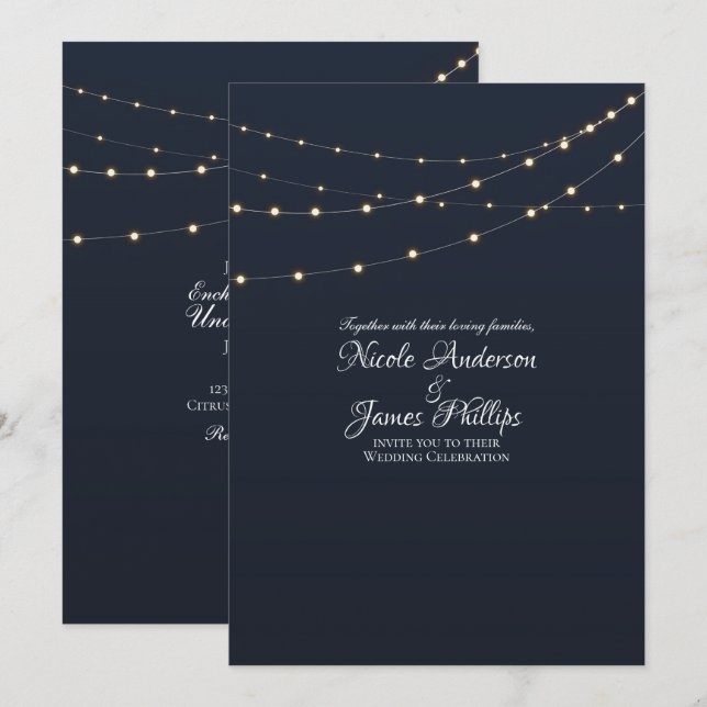 Convite Luzes de Corda Modernas Simples Casamento Rústico  (Frente/Verso)