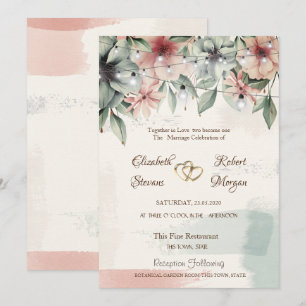 Convite Luzes de Corda, Pincelada, Floral Casamento