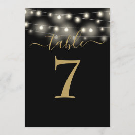 Convite Luzes de Corda Preta e Dourada Número da Mesa