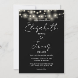Convite Luzes de Corda Pretas e Brancas Casamento Grafismo