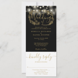 Convite Luzes de Corda Pretas e Douradas para Casamento Co