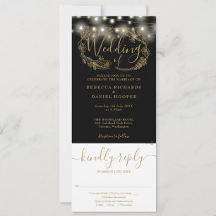 Convite Luzes de Corda Pretas e Douradas para Casamento Co
