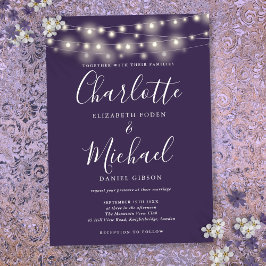 Convite Luzes de Corda Roxas Elegantes Casamento Script