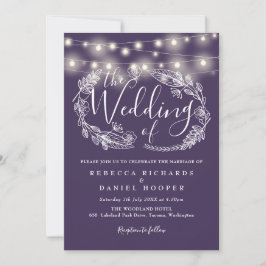 Convite Luzes de Corda Roxas Floral Casamento