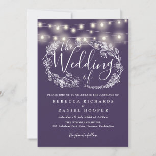 Convite Luzes de Corda Roxas Floral Casamento
