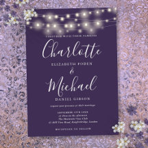 Luzes de Corda Roxo Elegante Casamento Script 