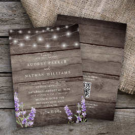 Convite Luzes de Corda Rústicas Casamento Código QR Lavand