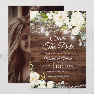 Convite Luzes de Corda Rústicas de Foto para Casamento Sav