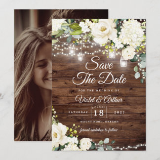 Convite Luzes de Corda Rústicas de Foto para Casamento Sav