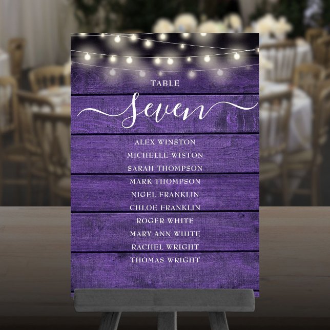 Convite Luzes de Corda Rústicas Gráfico de Assentos Número (Rustic String Lights Table Number Seating Chart)