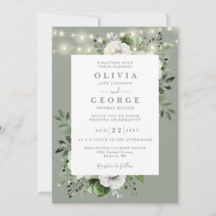 Convite Luzes de Corda Rústicas Verde Sálvia para Casament