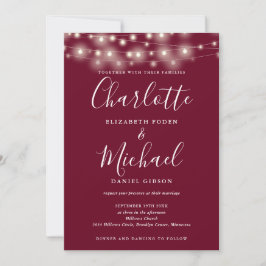 Convite Luzes de Corda Script Burgundy Código QR Casamento
