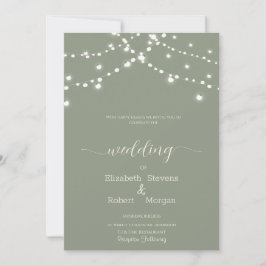 Convite Luzes de Corda Simples Casamento Verde Sage