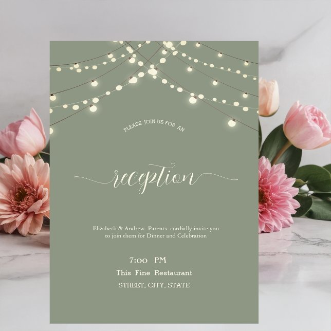 Convite Luzes de Corda Simples Casamento Verde Sage (Criador carregado)