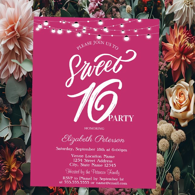 Convite Luzes de Corda Simples e Elegantes Sweet 16 (Criador carregado)