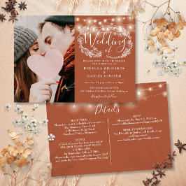 Convite Luzes de Corda Terracota Foto Todos em Um Casament