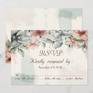 Convite Luzes de Corda,Traço de Pincel,Floral RSVP