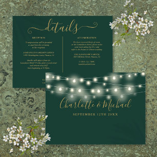 Convite Luzes de Corda Verde e Dourado Detalhes do Casamen