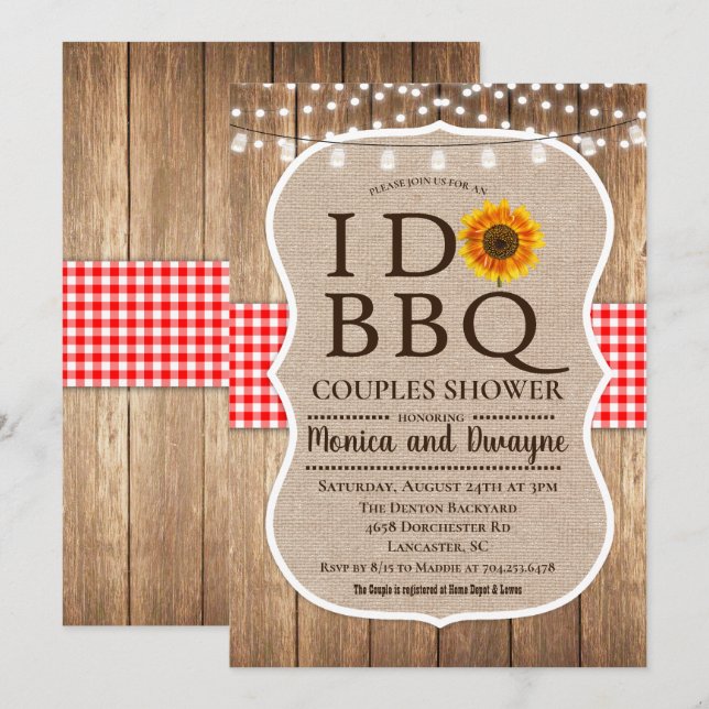 Convite Luzes de Corda Xadrez Churrasco BBQ Eu CAS (Frente/Verso)