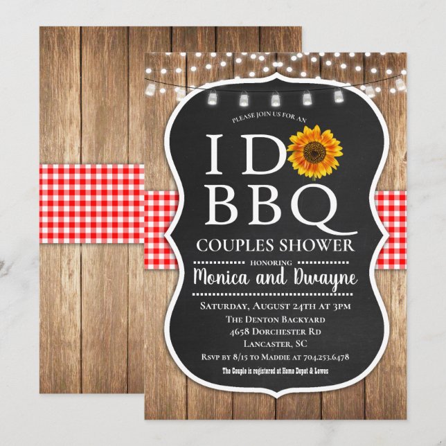 Convite Luzes de Corda Xadrez Churrasco BBQ Eu CAS (Frente/Verso)