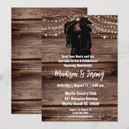 Convite Luzes de cordão com silhueta ocidental rústica par