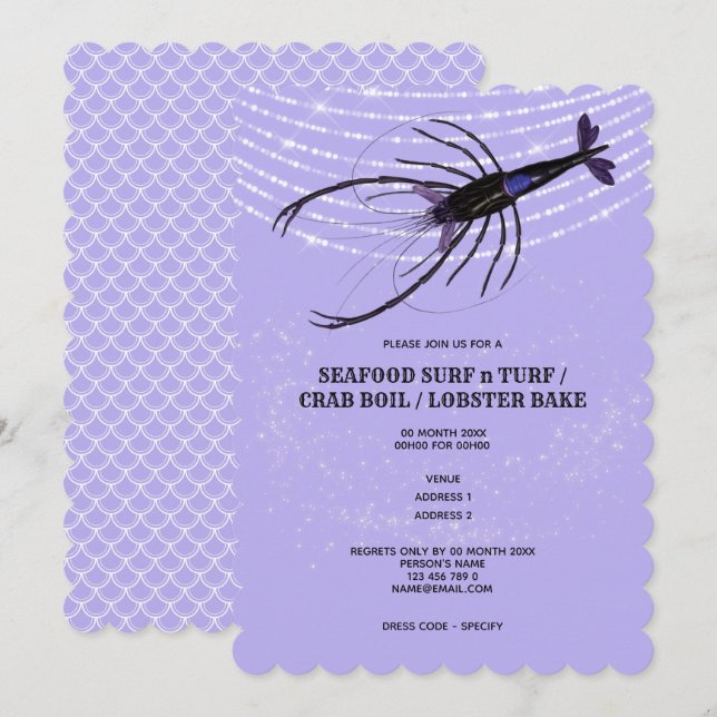 Convite Luzes de cordão de lagosta escama de peixe lilás l (Frente/Verso)