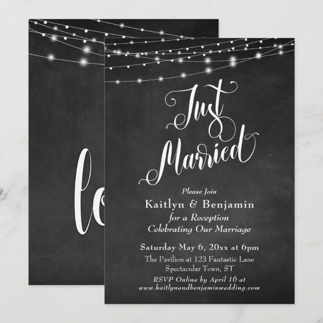 Convite Luzes de Cordão de Lousa Casados Recepção (Frente/Verso)