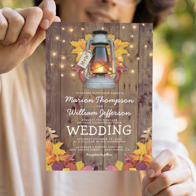 Convite Luzes de Cordão de Outono Rústico para Casamento d (Criador carregado)