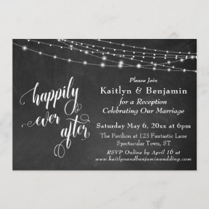 Convite Luzes de Cordão de Quadro Negro Felizes para Sempr