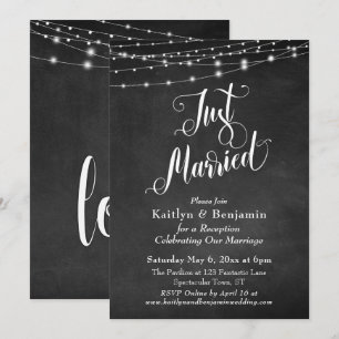 Convite Luzes de Cordão de Quadro Negro Recepção de Casado